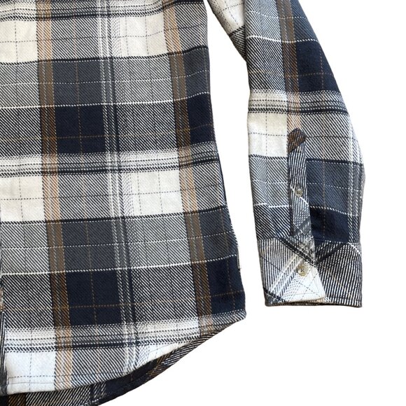 DEPARTWEST FLANNEL SHIRT BUCKLE BKE MENS L BUTTON UP PLAID CHARCOAL GOLD DW135CA - Picture 7 of 13